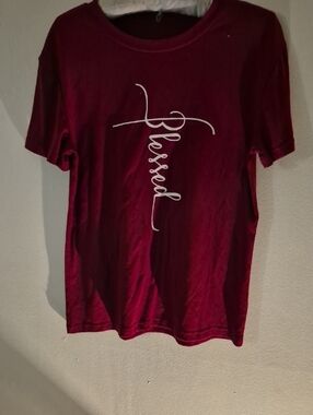 Blessed Graphic Tee - Burgundy with White Script